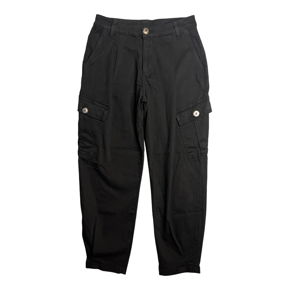 Anthropologie AMADI Black Cargo Crop Pant Size S Utility Lantern Balloon Leg NEW